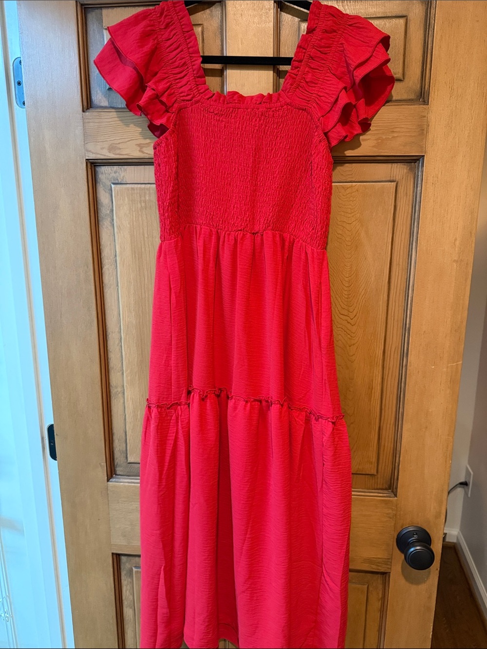 Red Ruffle-Sleeve Smocked Maxi Dress - Picture 4 of 4